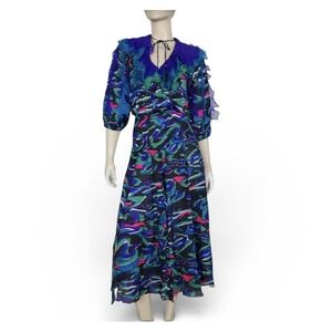 Vtg 80s Party Silk Dress Judith Ann Creations Sequin Flutter Flowy Funky Sheer